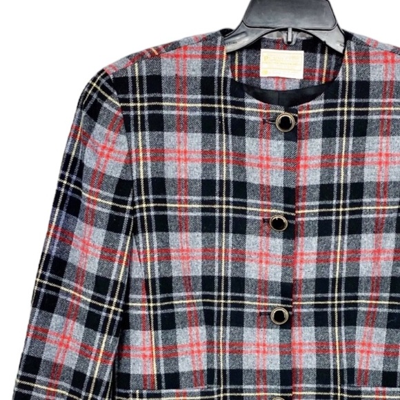 Pendleton Wool Tartan Plaid Cropped Blazer Red Black Size 10 - Picture 2 of 7